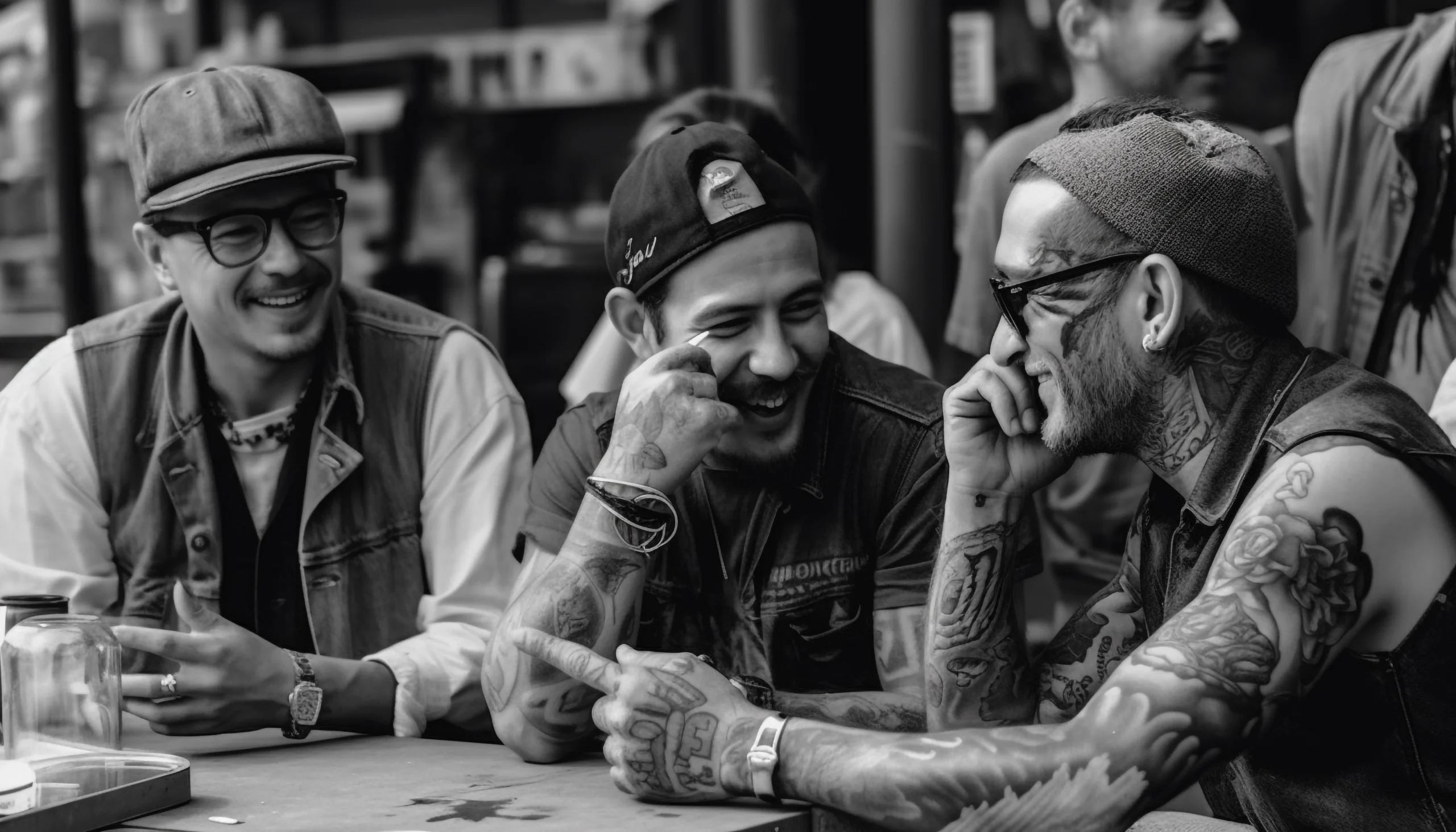 Group of tattoo artists working together in a busy tattoo studio, representing teamwork and tattoo shop software for teams.